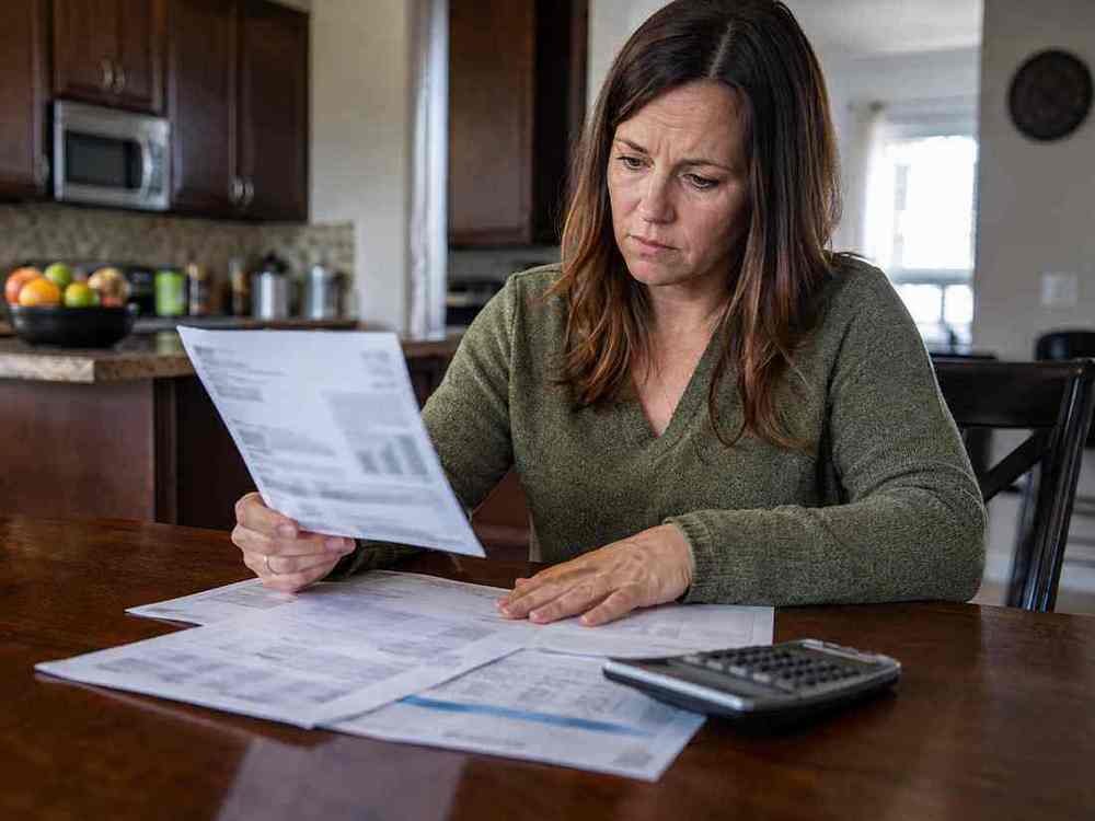 Oklahoma City homeowner reviewing a higher than expected water bill and household water usage at a kitchen table.