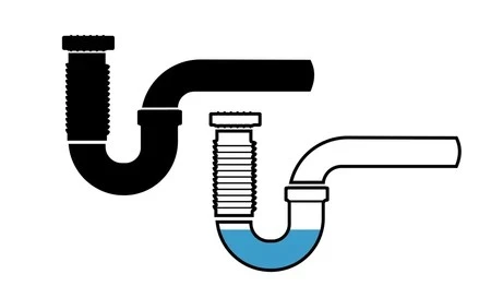 dry P-trap diagram showing how sewer gas escapes through plumbing drains.