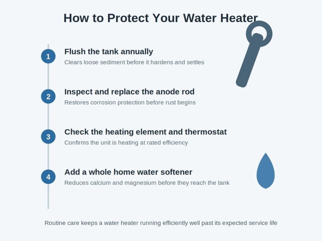 Step-by-step checklist guide outlining 4 ways to protect your water heater from damage and extend its lifespan.